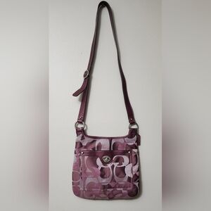 Coach Signature Bugandy and Pink Patterned Crossbody Bag